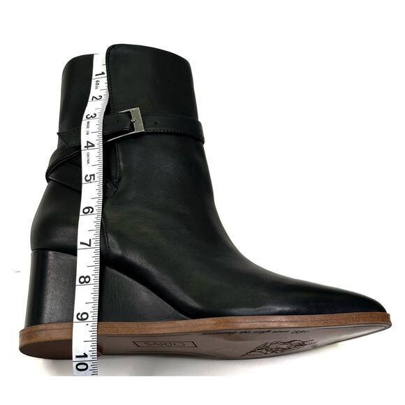 Franco Sarto Emina Black Leather Pointed Toe Wedge Ankle Boot Womens 7M New $190 - Picture 9 of 13